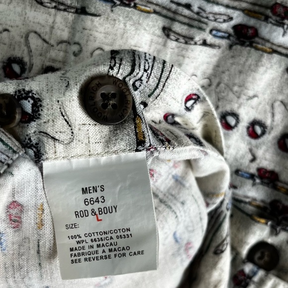 Vintage Woolrich Mens L Rod and Bouy Camp Shirt Fishing All Over Print John Rich - Picture 8 of 16
